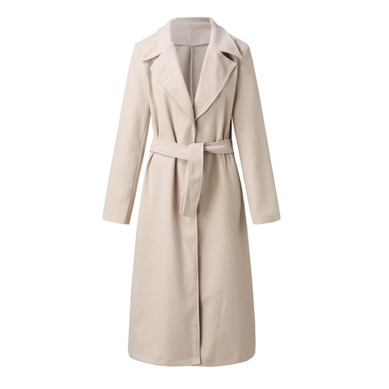 Custom Windproof Classic Lapel Winter Coats Wool Long Trench Coat Women with Belt
