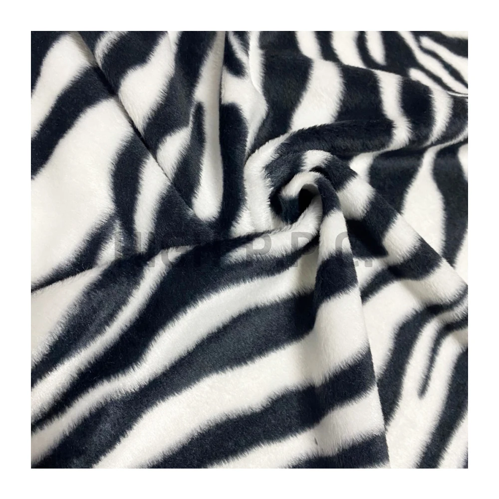 Zebra Printed Velboa Customized Plush 100%Polyester DTY/FDY Fur Fabric Super Soft For Toys Home Textile