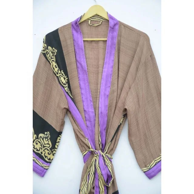 New Arrival Silk Boho Kimono Robe Regal House Robe Luxury Lounge Digital Print Flowy Gown Loungewear