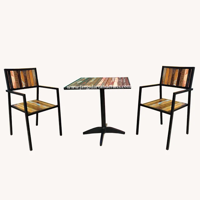 Outdoor Garden Patio Furniture Dining Vintage Industrial Chair Rectangular Table 2 Seats Stack Chair Garden Table Indian Art