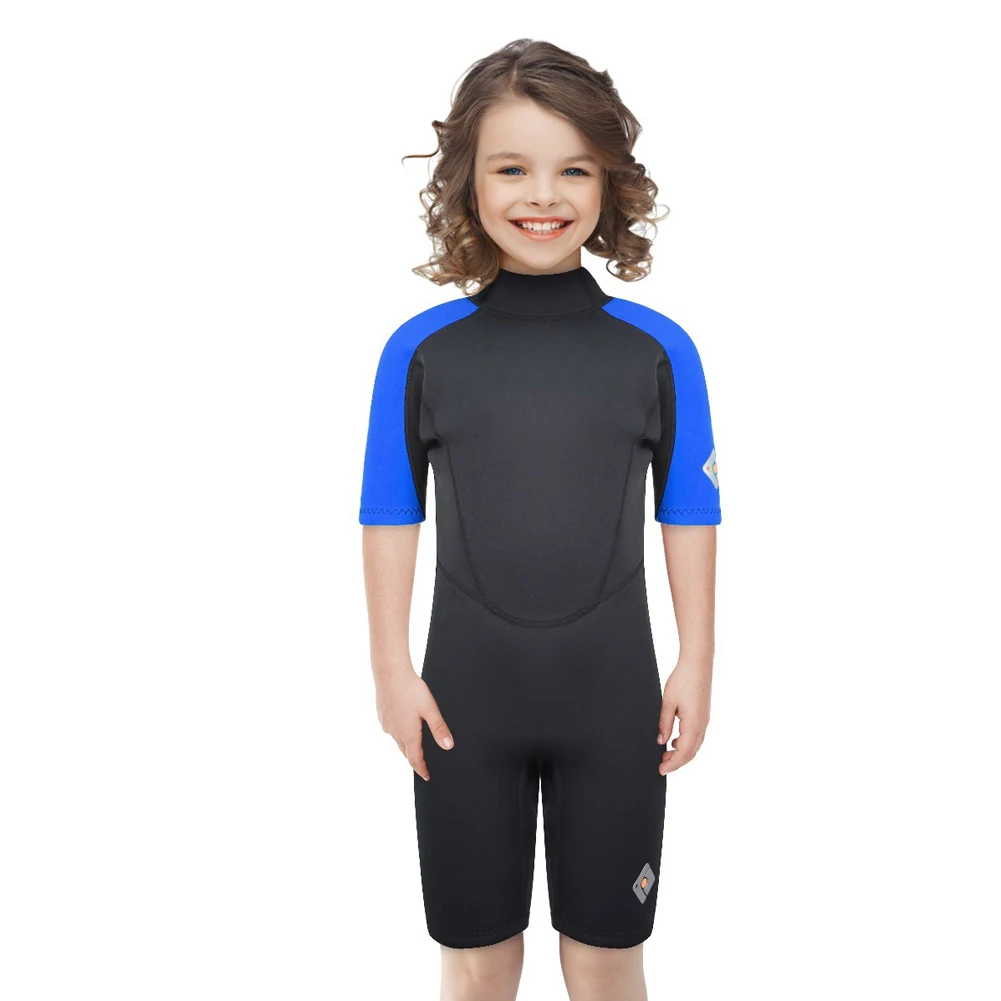2 мм Цельный купальник для мальчиков и девочек, с молнией сзади для плавания и дайвинга, Детский Гидрокостюм, неопреновый гидрокостюм для детей
