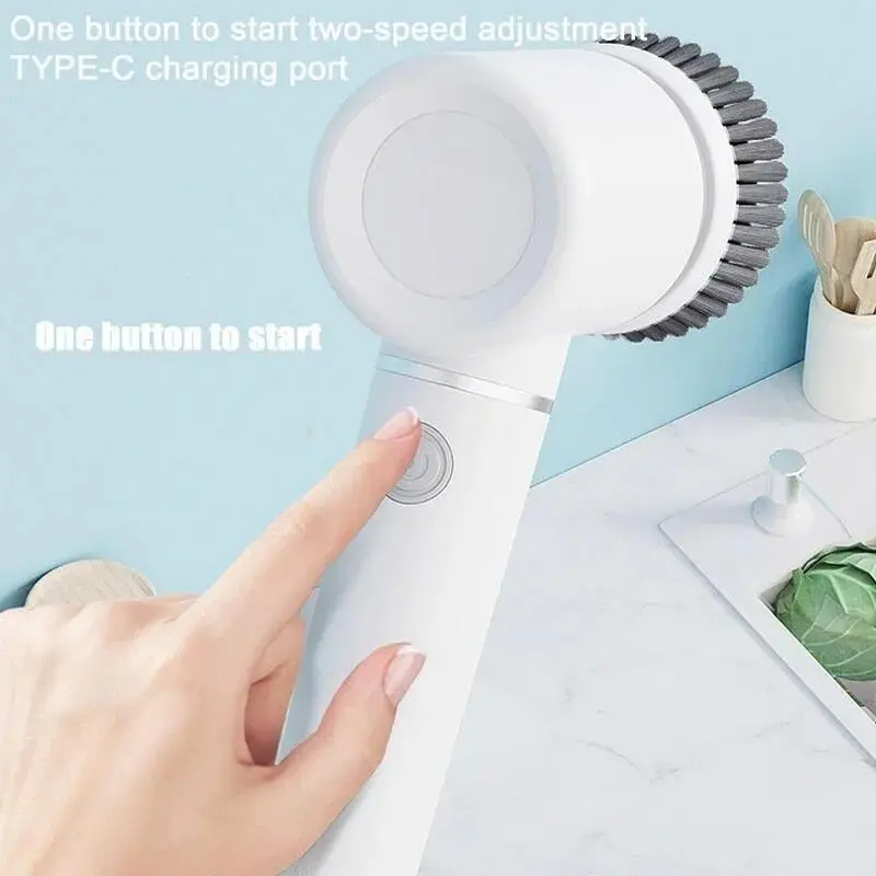 Automatic Cordless 360-Rotating Household Cleaning Tool with 6 Replaceable Brush Heads Electric Sink Cleaner