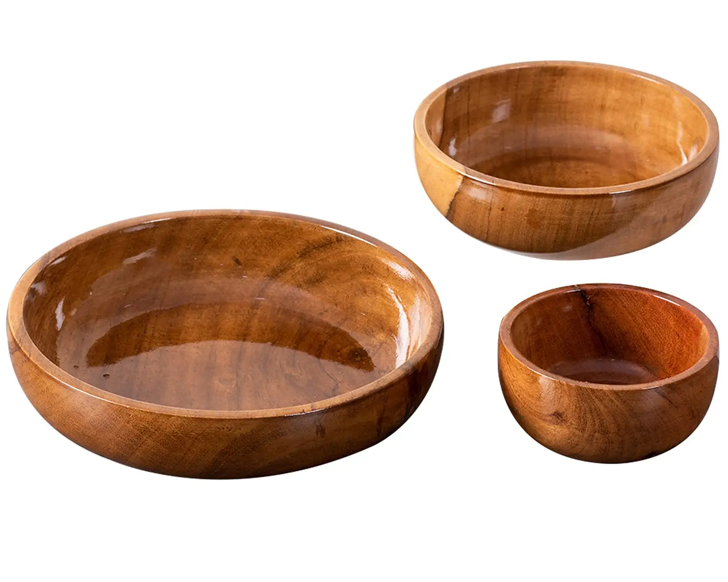 Bowl Set of 3 for Snacks Wooden Bowls for Kitchen Round Bowl for Fruit Salad Serving Dry Fruits Wooden Desert Bowl for Serving