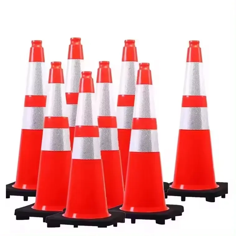 Wholesale Traffic Safety Cones With Reflective Soft Pvc Plastic Colored Traffic Cone Yellow Red , Green With Black Rubber Base