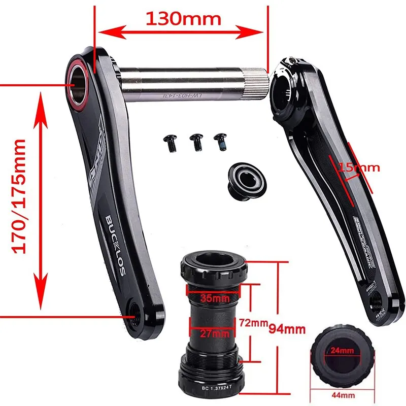 BUCKLOS MTB Crankset  Integrated Crank 32T 34T 36T 38T crankset CNC aluminum alloy bicycle crank