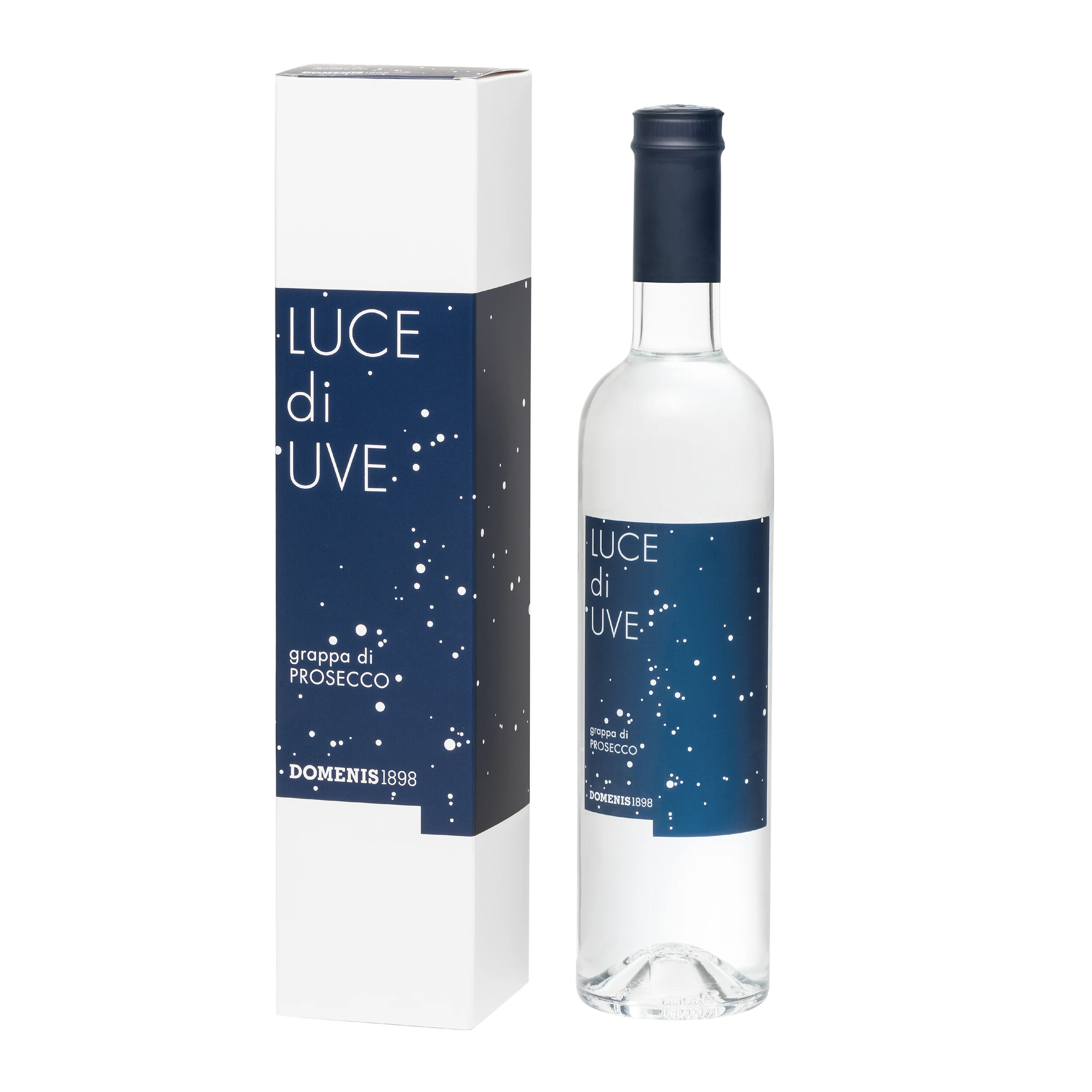 Premium Italian Grappa with moderate alcohol content Luce Di Uve Prosecco in 50 cl glass bottle cased