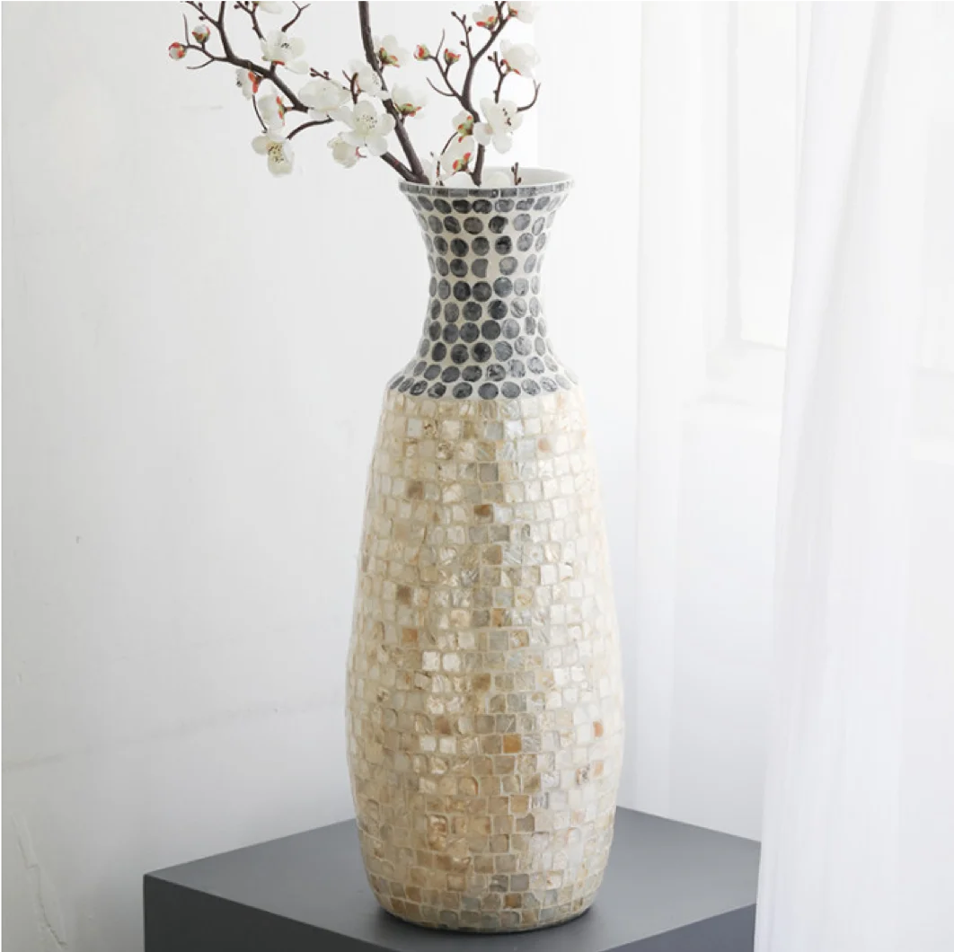 High Quality Design Vase Flower Mosaic Mother Of Pearl Elegant Style MOP Inlaid Vase Decor Dinner Table Living Room