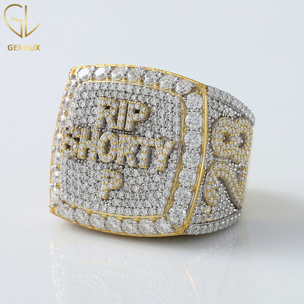 Trendy Design Custom Iced Out VVS Moissanite Diamond Letter Number Tester Passing Hip Hop Ring For Men