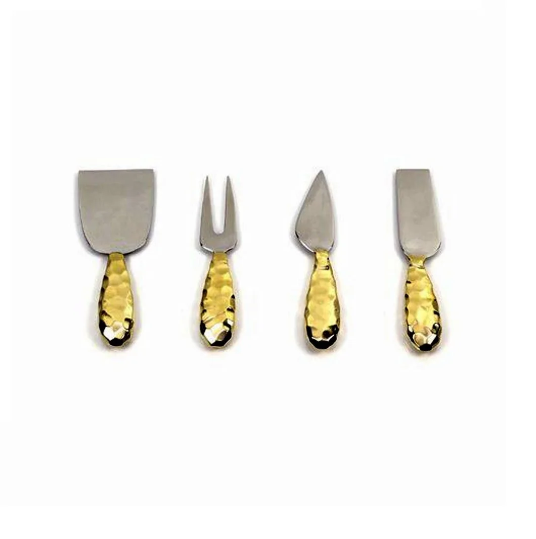 Cheese Set With Gold Plated Handle New Metal Cheese Set of 4 Latest New Flatware In Wholesale Price New Cheese Fork