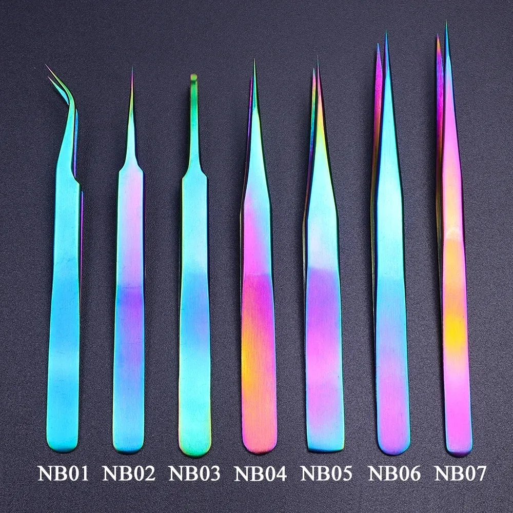 2024 Professional Stainless Steel Tweezers Reverse Curved Straight Sharp Fixed Nail Styling Clip Eyelashes Grafting Tweezers
