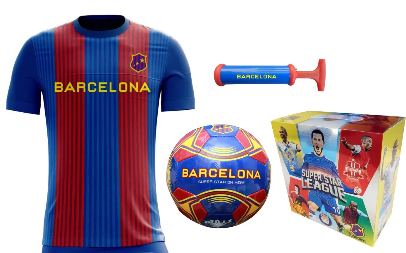 3 PC Set PVC Football, 100% Polyester T-shirt and Plastic Pump with Needle for Adults Players available at Wholesale Price
