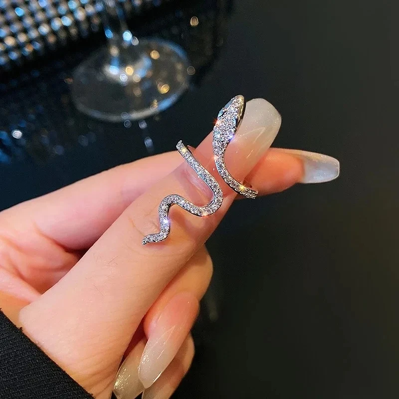 Metal Gold Color Rings Set Trendy Green Crystal Stone Ring For Women Fashion Bohemian silver Color Animal Snake Rings Jewelry