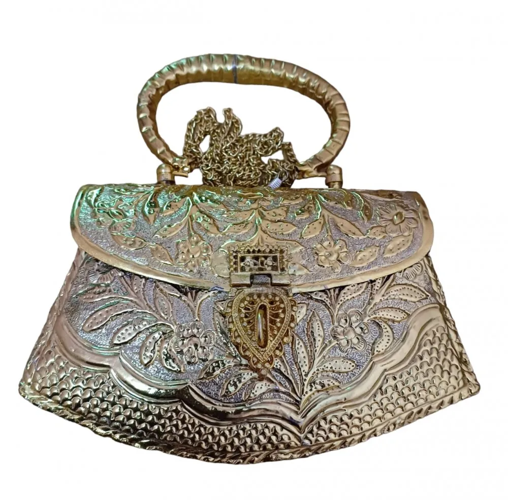 Metal  Clutch Bag Purse Bags Gold plated Brass Metal Clutch Bags. BG-210424J Handmade  Ethnic Bridal Indian Evening Sling