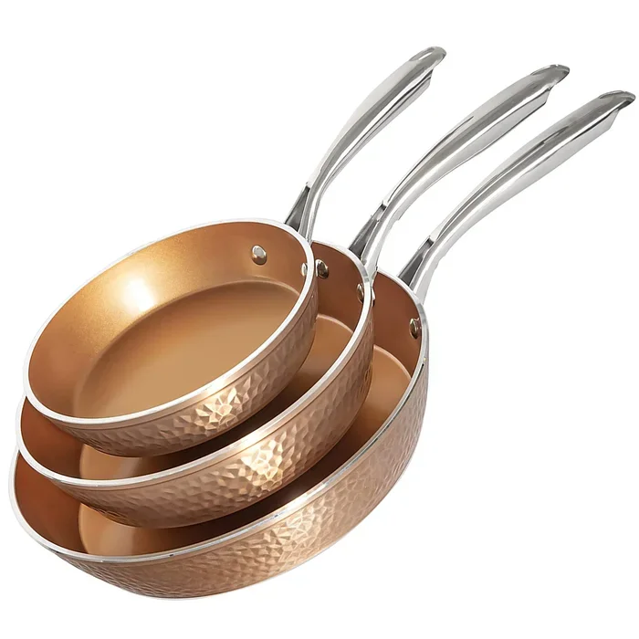 Fry Pan Pure Food Grade Copper Hammered Design Frying Pan frying dish pan In Round Shape With Handle for Cooking