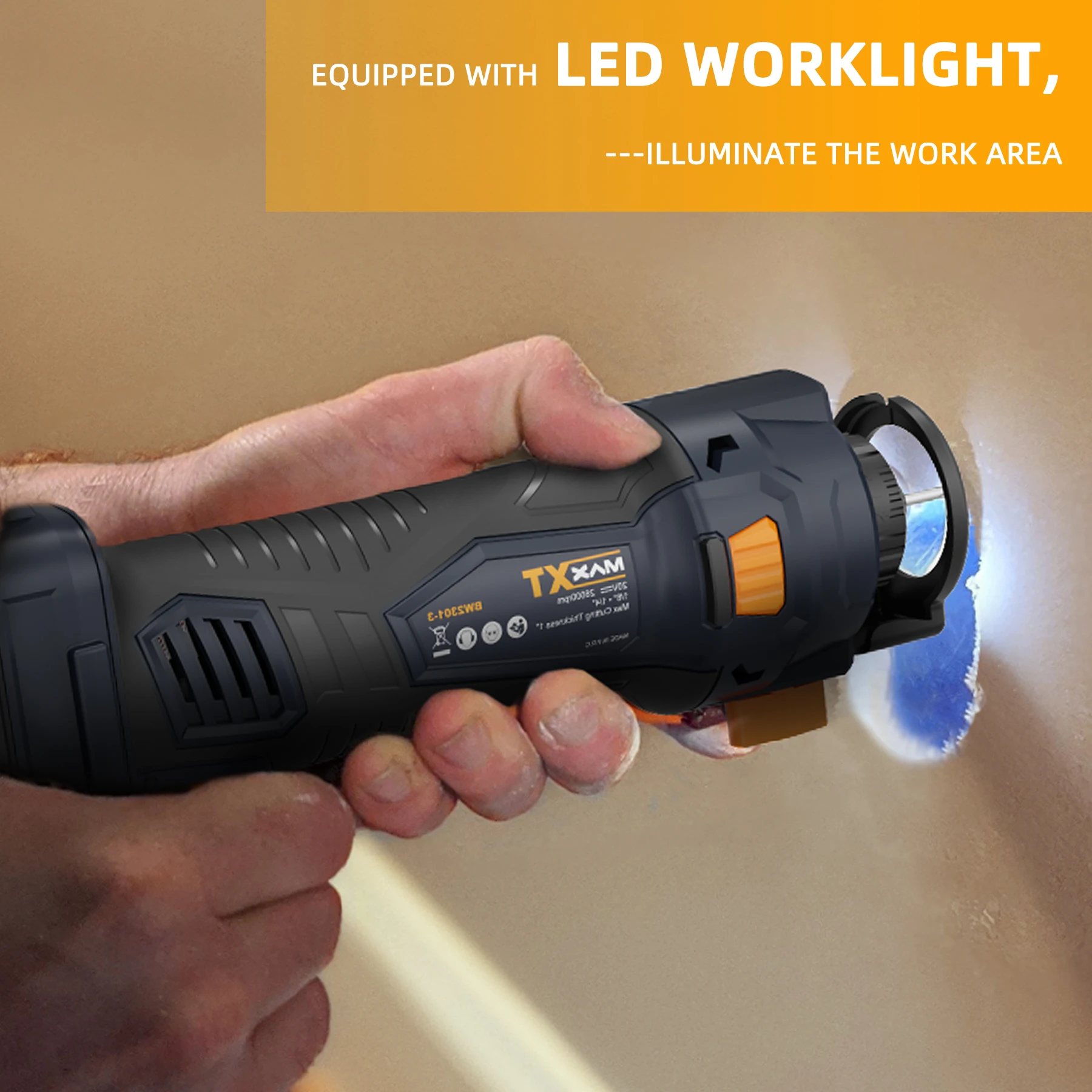 20V Portable Cutout Tool for Wood Plastic with LED Light and Rotary Saw