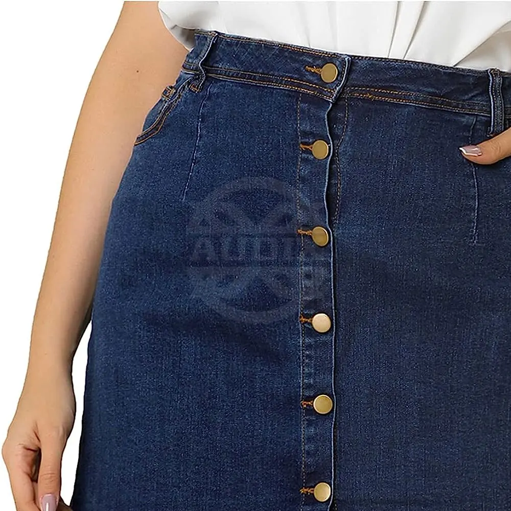 Low Price Women Plus Size Denim Skirts Mini Button Side Pocket Casual Jean a Line Skirt 2023