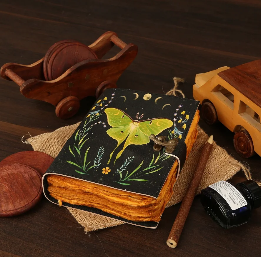 Blank Spell Book of Shadows Luna Moth Journal Witchcraft Supplies Moth Decor and Morpho Butterfly Print best gift for him her