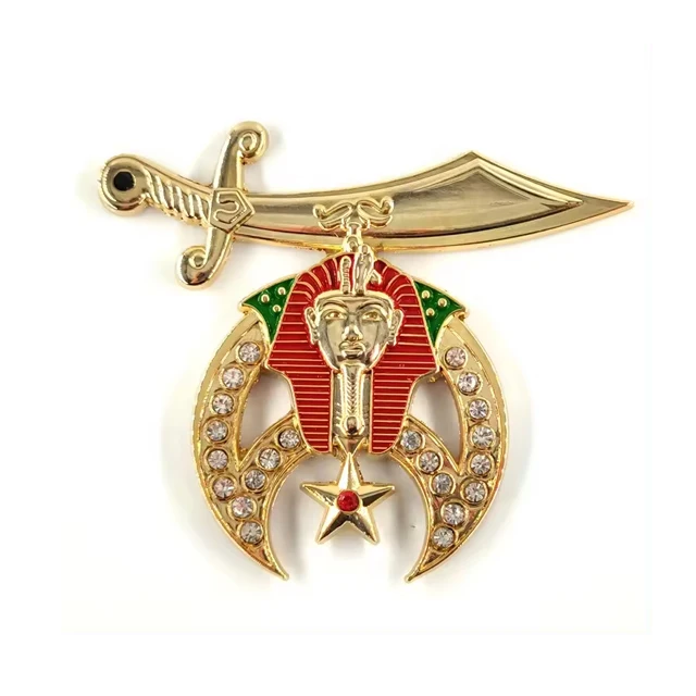 Gold Tone Masonic Pendant Necklace with Compass Bricks Masons Masonic Collar Grand Lodge Jewel Tyler Tiler Outer Guard