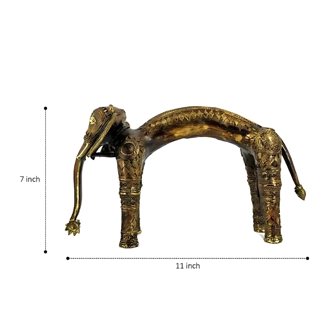 Pure Solid Brass Handcrafted Stretched Elephant Art Figurine (Bronze color, 11 inch) For Table Top Home Decor Gift