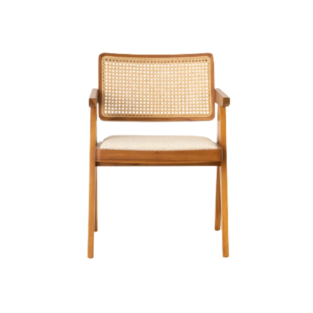 Solid Teak Wood Dining Chair With Rattan Black Finish For Indoor And Outdoor Sindoro