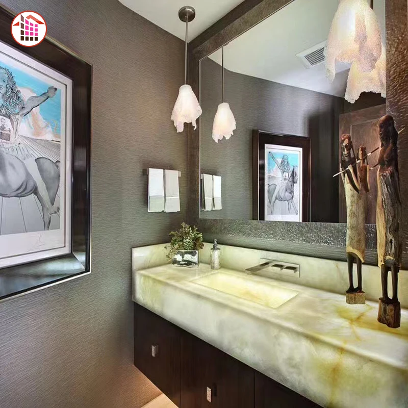 Hotel Luxury Vanity Top Bathroom European Counter Top Basin Onyx Stone bathroom vanity sink counter top