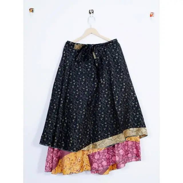 New Indian Wrap Around Skirt Handmade Handmade Silk Skirt Fun Hippie Boho  Dress Silk Sari Multi Color Woman Silk Sari Skirt