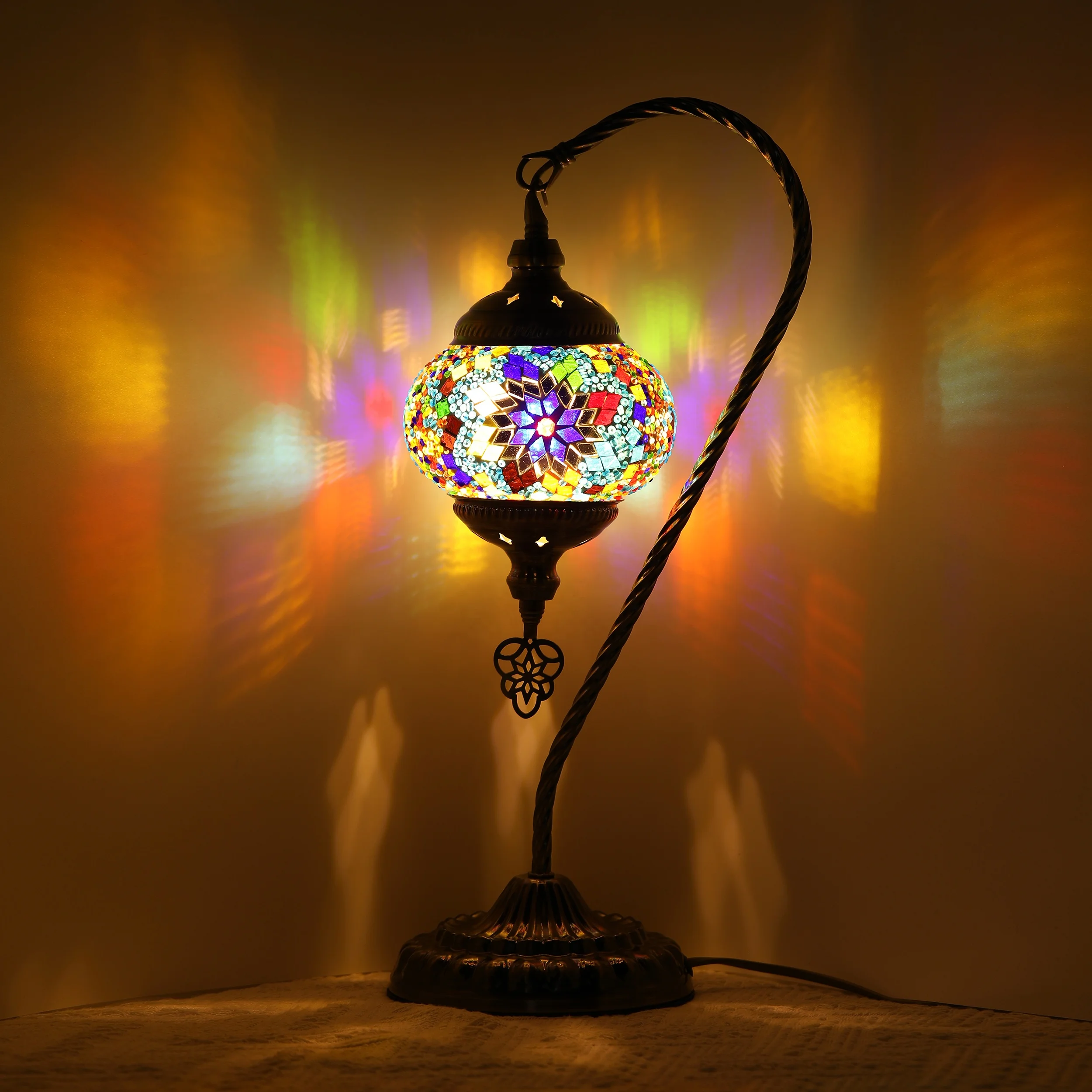 Marrakech Handmade Colorful Mosaic Table Desk Bedside Night Light Turkish Moroccan Style Swan Neck Lamp