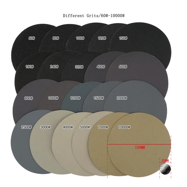 Waterproof Silicon Carbide Paper Sandpaper Round Sander Sandpaper Latex Paper Durable Mirror Polished 6 inch 150mm 60-10000 Grit