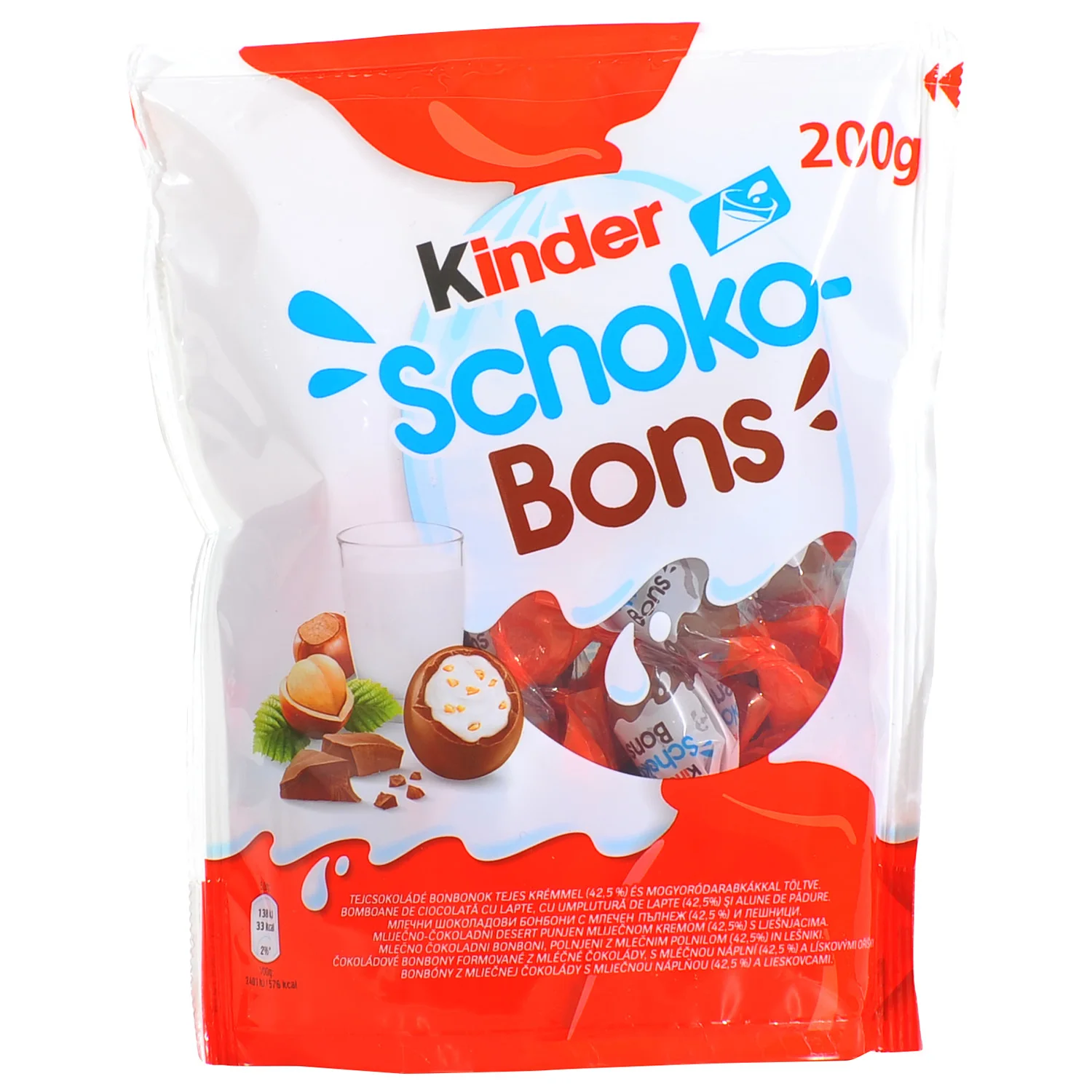 Kinder Schoko- Schoko Bons-вкусные хрустящие шарики с кусочками лесного ореха и покрытые слоем шоколада.