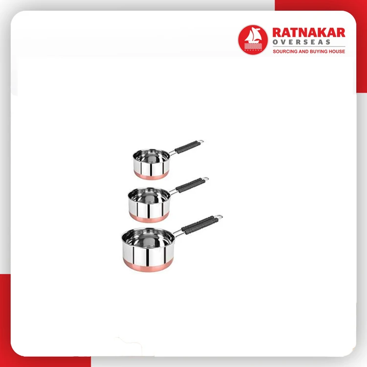 Best Quality Sauce Pan Set Decorative Flat Base Stainless Steel Copper Bottom Sauce Pan Set Cookware With Handle For Sale