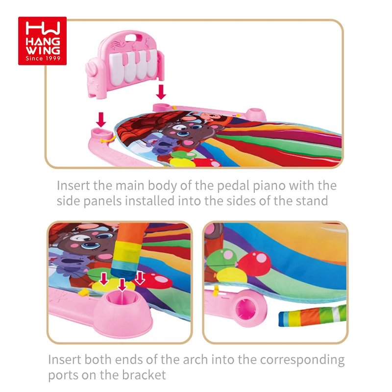 HW Toys Baby & Toddler Hot Air Balloon Pedal Piano Fitness Rack Music Play Gym Mat With Rattles Teether Infant Activity Mats Toy