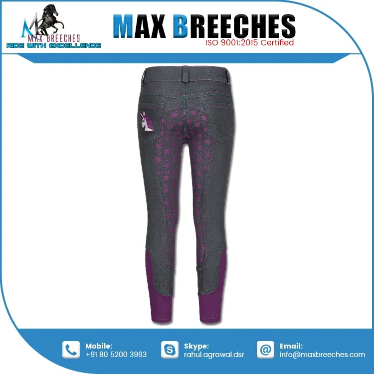 Wholesale Price Comfortable Horse Riding Kids Breeches Equestrian Clothing Jodhpurs with Silicone Printing Tight Type
