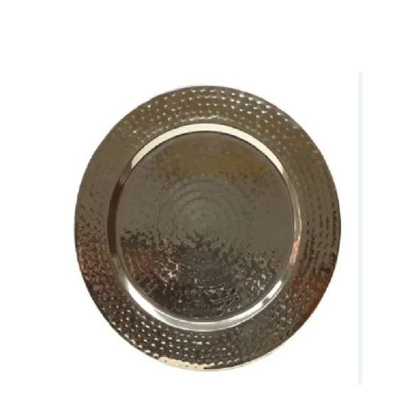 Copper Color Hammered Metal Charger Plate Wedding and Party Decoration Food Serving Plate Wholesale Clear Beaded Charger Plates