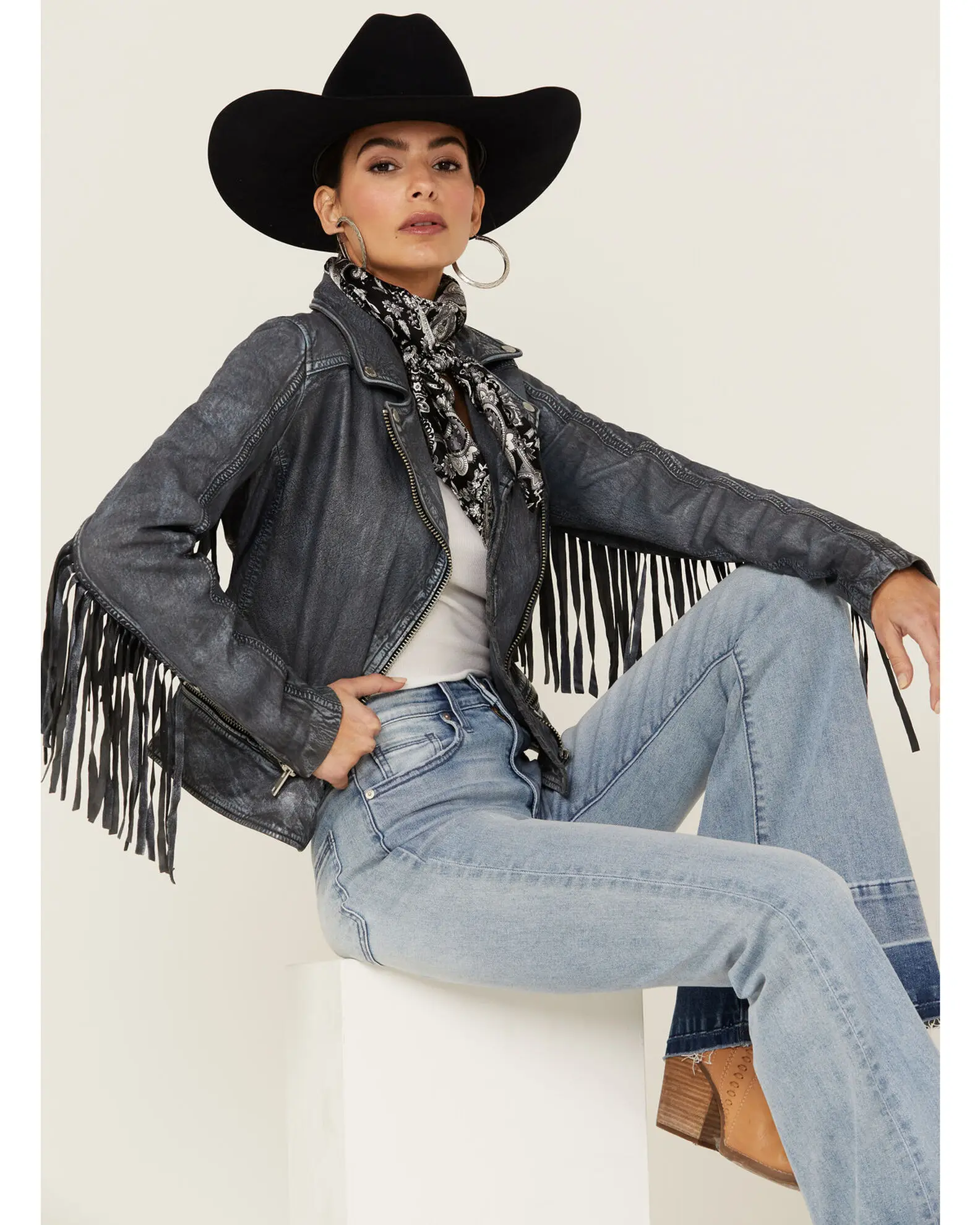 Cowgirl Suede Leather Women Jacket, Fashion Beaded Bones Braids Long Sleeve Cow Suede Leather Fringe Western Jacket
