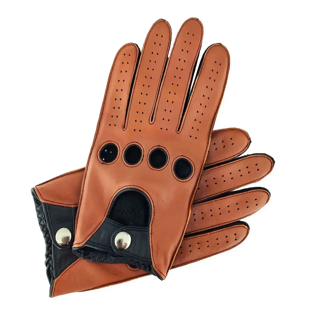 Leather Gloves Fashion Black Brown Unlined Full Finger Driving Motorcycle Riding Genuine Deerskin Leather Gloves For Men