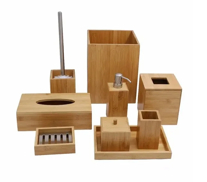 Luxury design Bamboo Wooden Bathroom Set Bathroom home and kitchenware set bathroom soap toothbrush holder BY N M CRAFT