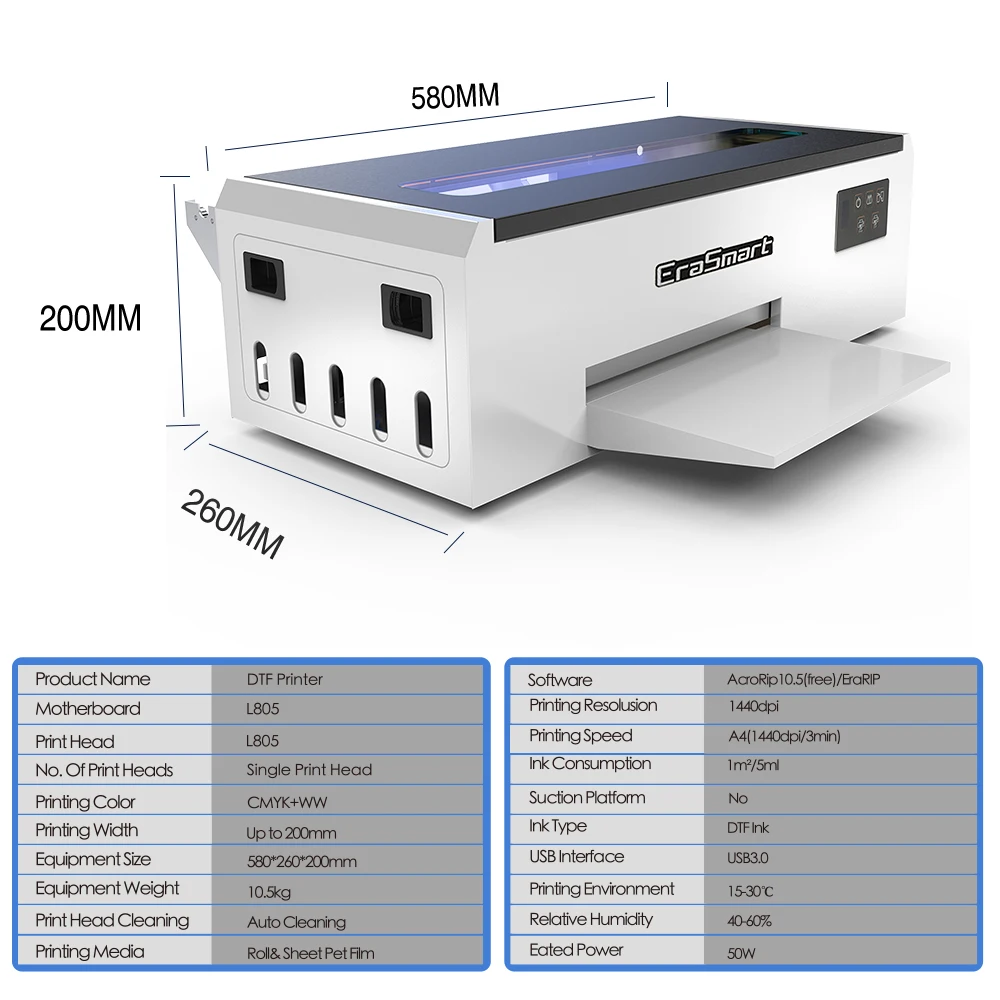 Костюм erasmart для малого бизнеса цифровой струйный принтер A4 L 805 Dtf футболка печатная машина Профессиональный DTF