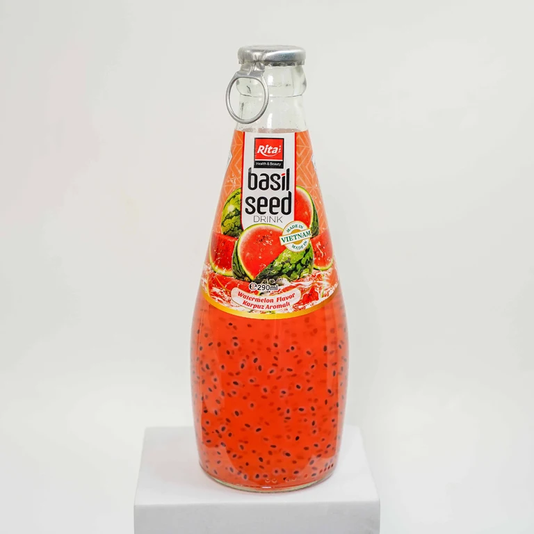Supplier Best Quality Basil Seed Drink 290ml Glass Bottle Strawberry Basil seed Drink International OEM Brand Best Quality