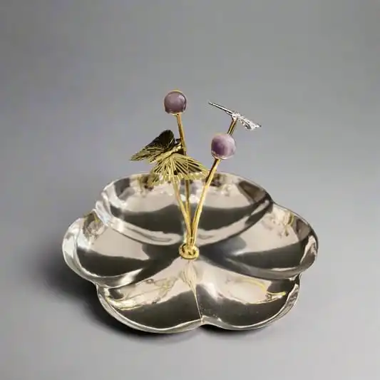 Butterfly Design Sliver Plated Platter For Home Hotel And Restaurant Chocolate Serving Platter Silver Color Unique Brass Platter