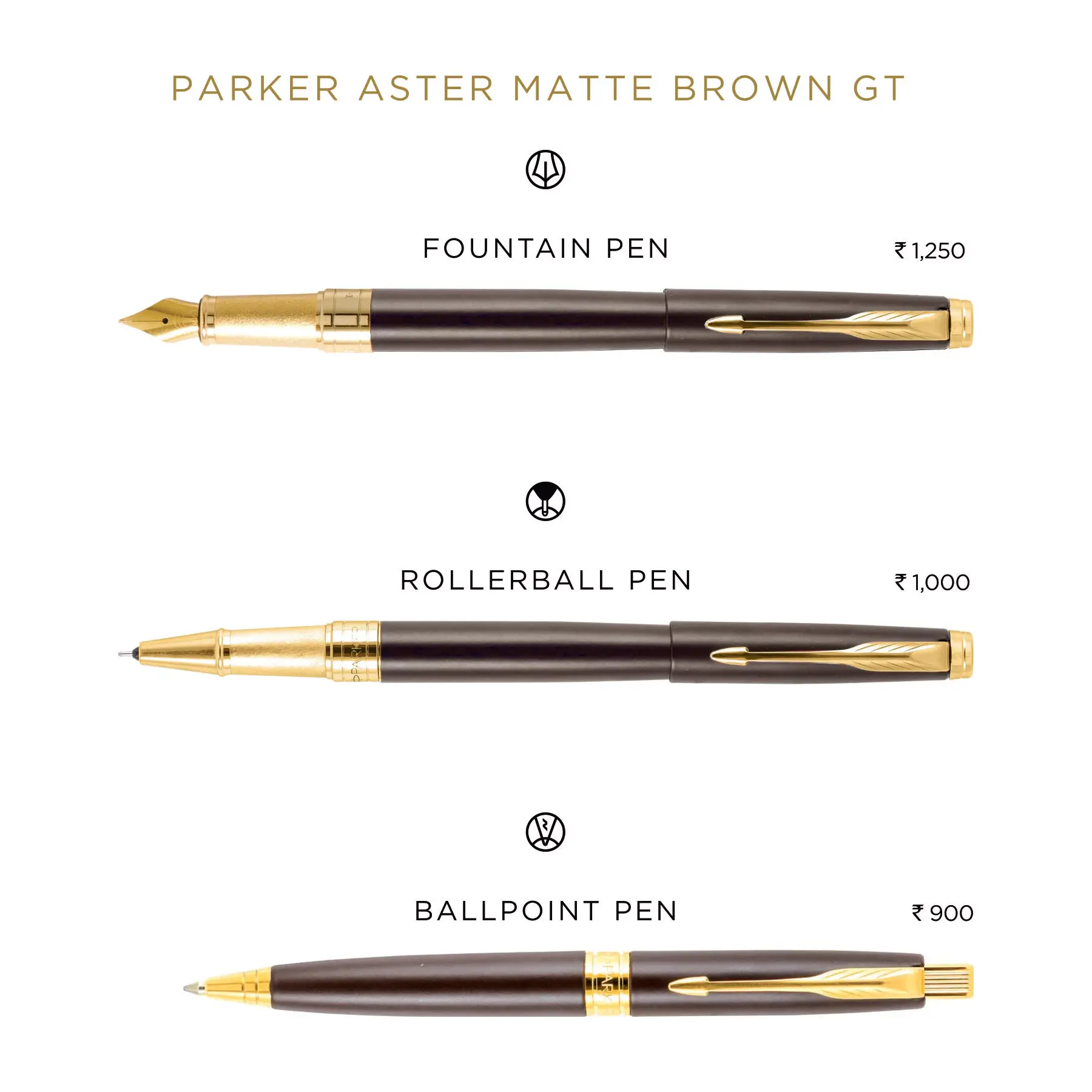 Parker Aster Customized Corporate Gift Set Includes Black GT Fountain Rollerball Ballpoint Pens 0.5 mm Metal Writing Parker Cute