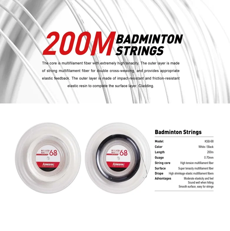 Kawasaki 200m Badminton Strings Durable Repulsion Power High Repulasion Power Sports Accessory String Ksb-68