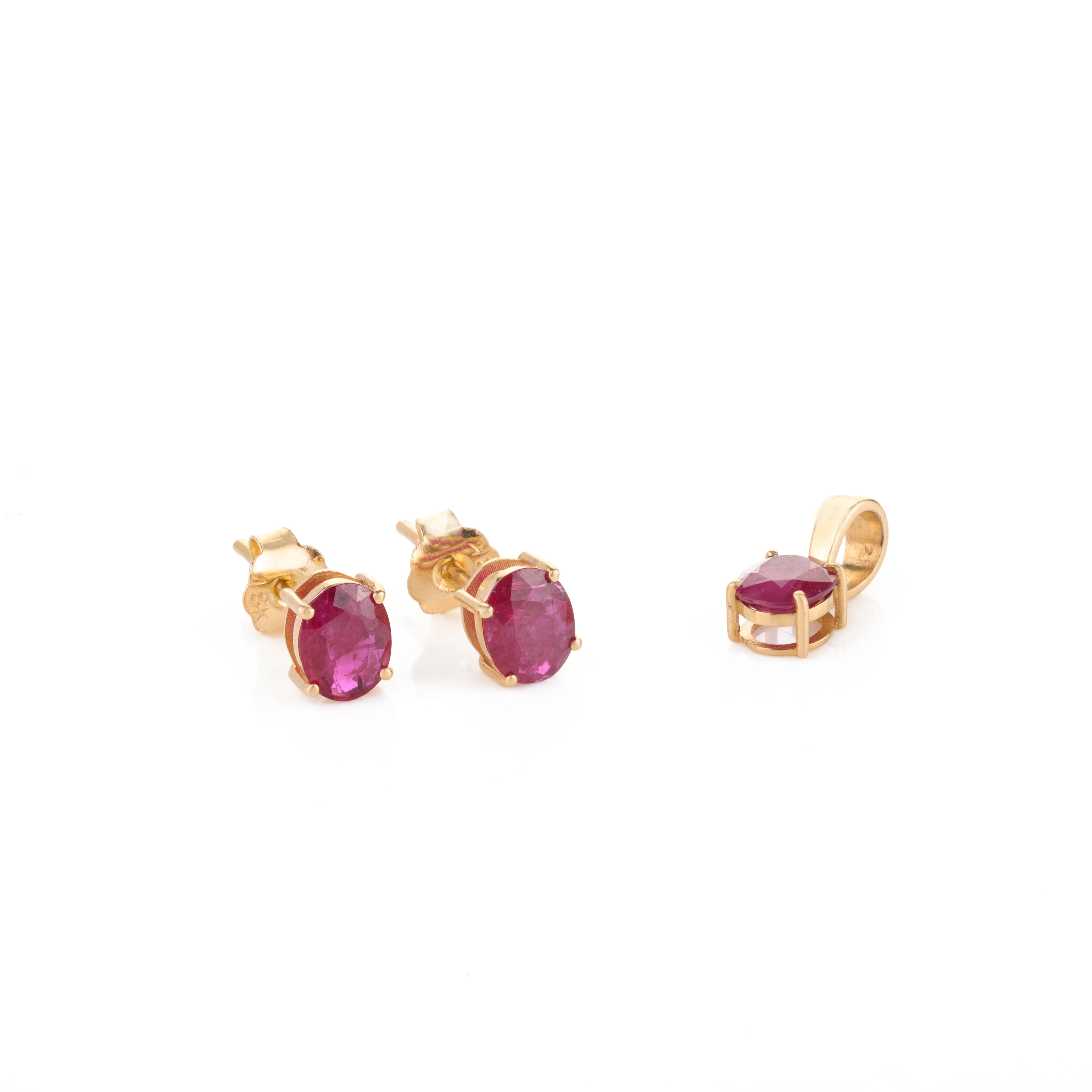 New Fashionable High Quality 100% Natural Ruby Gemstone Oval Shape Earring & pendant Set 18k Solid Yellow Gold unique trendy
