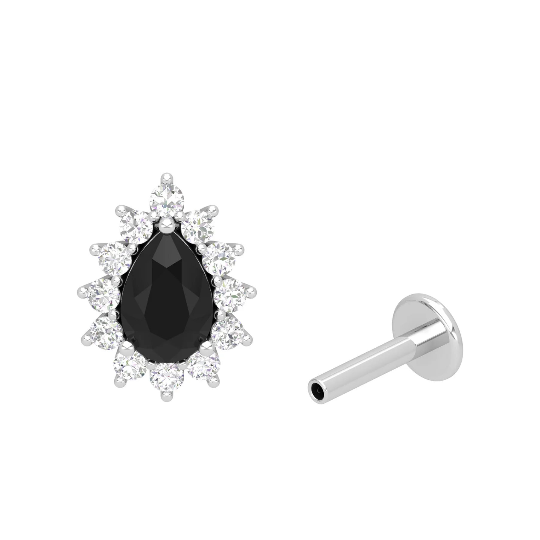Beautiful Classic Natural Pear Diamond And Onyx Stud Earring Birthstone Earring For Women AAA+ 18K Yellow Gold Gemstone Jewelry