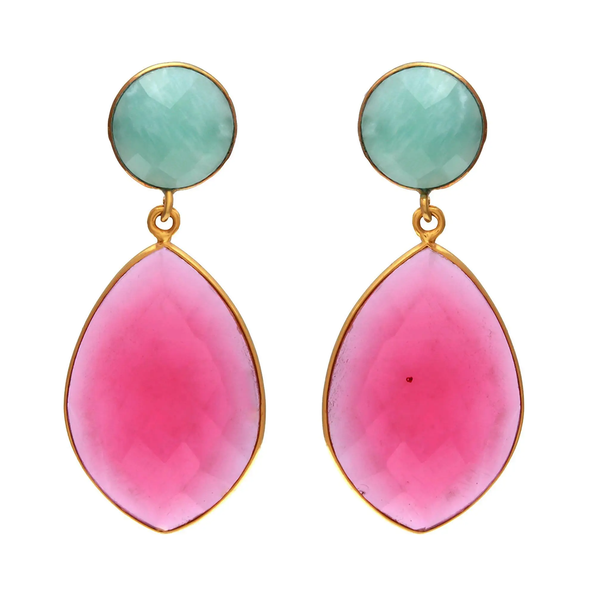 Dazzling Women Fashion Natural Tourmaline Gemstone Gold Plated Solid Statement 925 Sterling Silver Long Dangle Earring Accessory