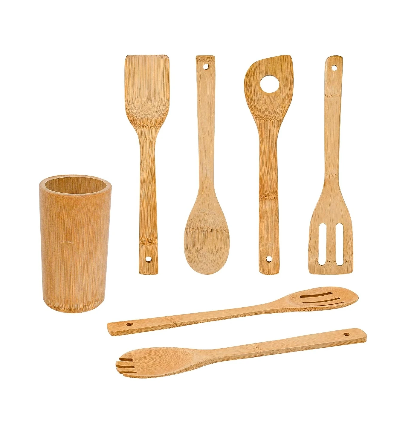 Good Price Slotted Bamboo Spoon Wooden Spoons Cooking Utensils Set with a carrying tube from Vietnam