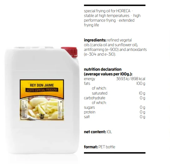 lovely special frying oil for HORECA stable at high temperatures for cooking 100 Natural Plastic Packaging