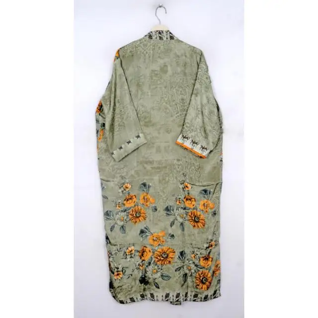 Japanese Kimono Recycled Silk Saree Kimono Women Light Weight Long Silk Kimono Indian Handmade Patchwork Silk Robe