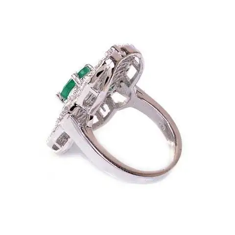 Natural Green Onyx & White Cz Sterling Silver Gemstone Handmade Rings