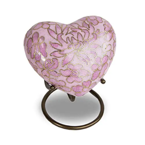 Heart Shape Mini Keepsake Brown Aluminium Cremation Urn For Ashes with Butterflies Sparkle Outline Design
