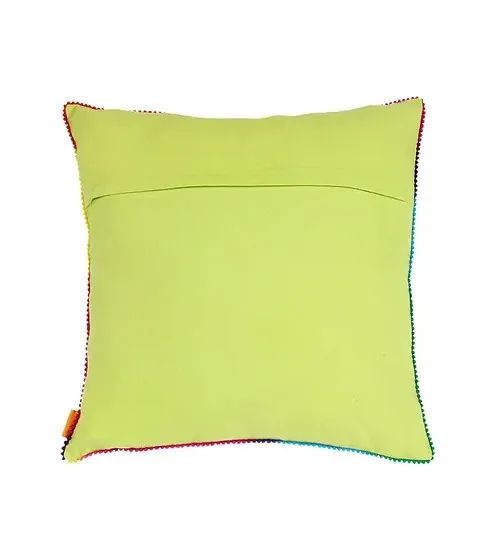 Frida Kahlo Inspired Green Crewel Hand Embroidered Cotton Cushion Cover Wholesale Indian Decorative Living Room Pillowcase